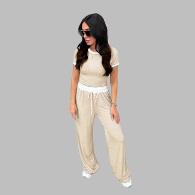 PLATU™ - Casual Short Sleeve and Wide Leg Pants Set