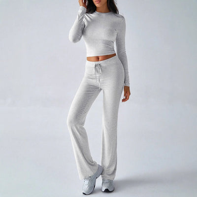KUTIS™ - Casual Round Neck Crop Top and Drawstring High Waist Pants Set