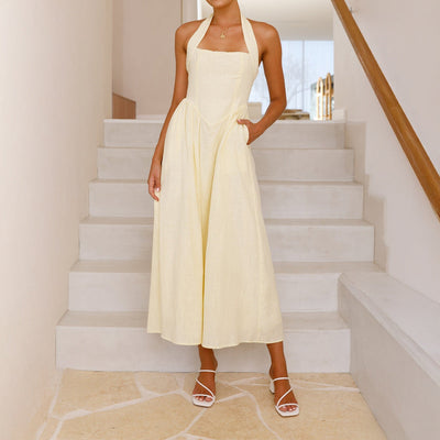 MYRNA™ - Vintage Summer Sleeveless Halter Neck A Line Maxi Dress