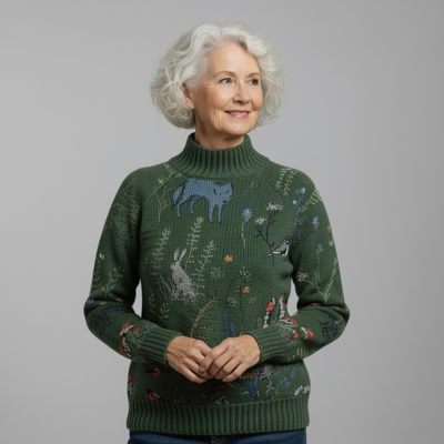 HANA™ | Cozy Knitted Sweater with Forest-Inspired Print