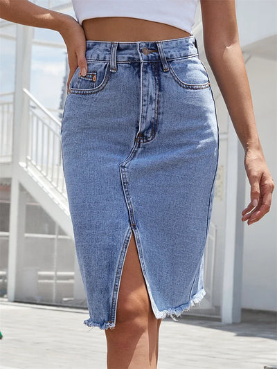 GISELE™ – Casual Slit Midi Denim Skirt