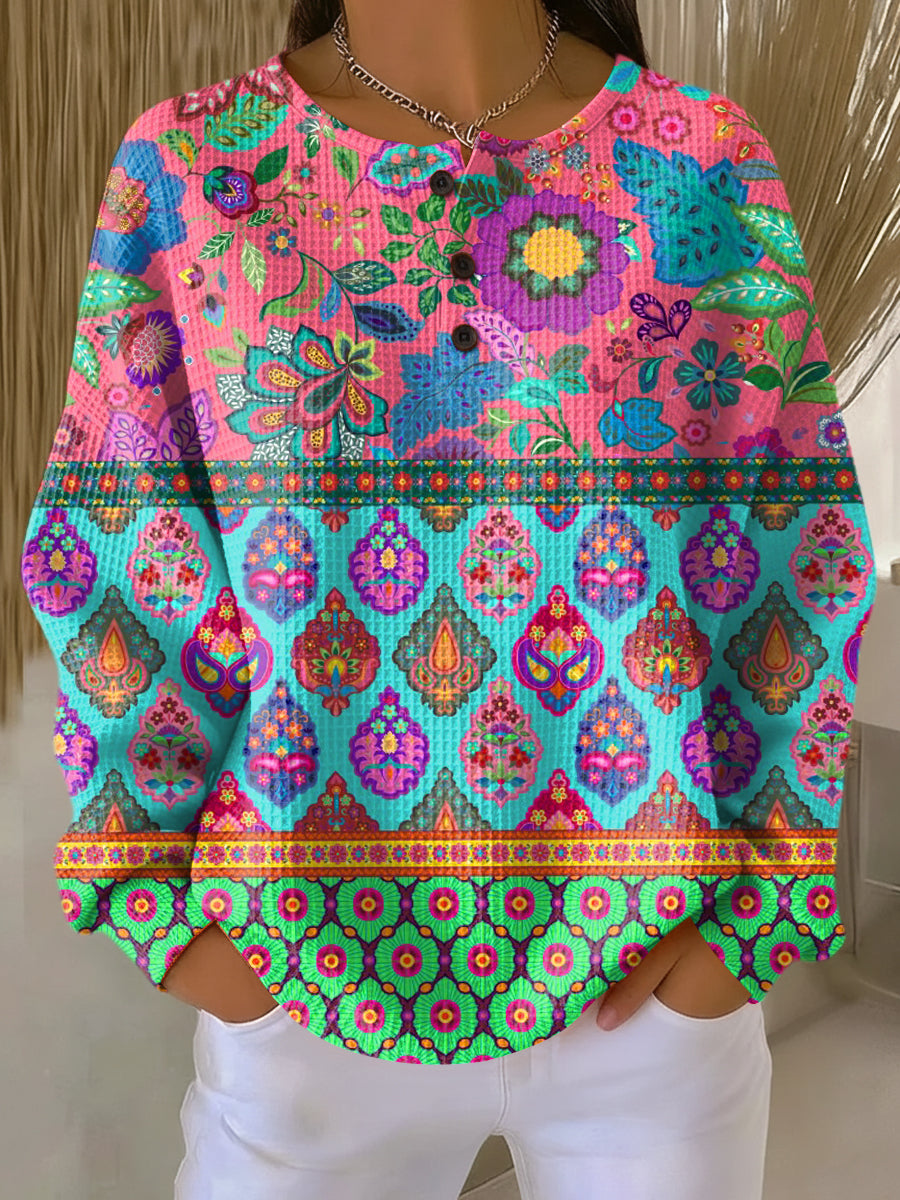 Susy | Sweater with Ethnic Flower Stripes