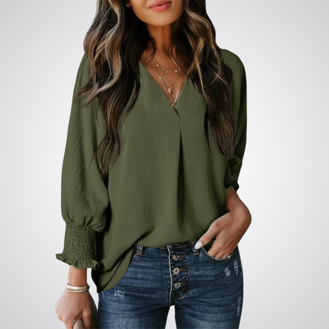 LEILA™ – Classic V-Neck Tunic Blouse