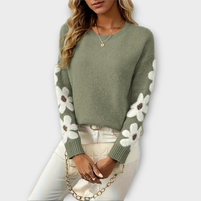 Soft Knit Sweater with Floral Design